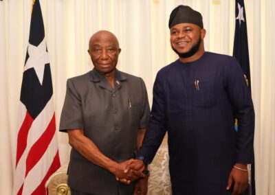 Tosin Sanusi With the President of Liberia